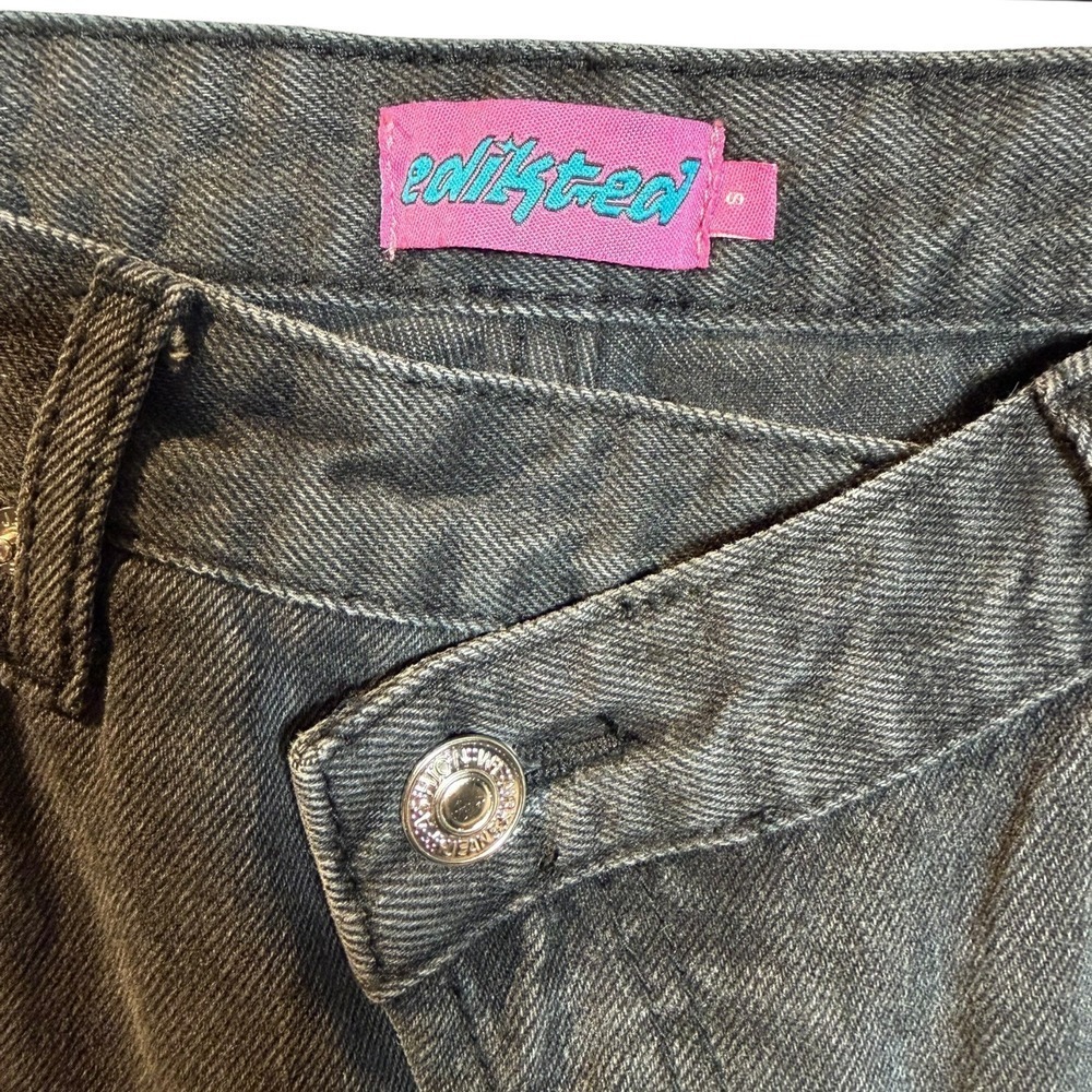 Edikted Raelynn Crossover Baggy Jeans Washed Grey Low Rise Wide Leg Asymmetric S - Picture 3 of 10